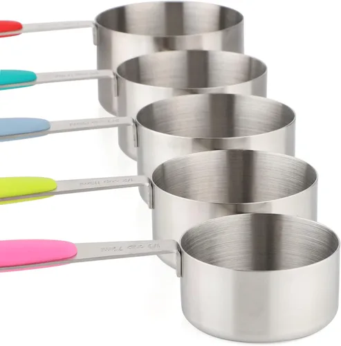 Vista 5 de Juego de 13 tazas y cucharas medidoras de acero inoxidable, cucharas medidoras anidables para ingredientes secos y líquidos