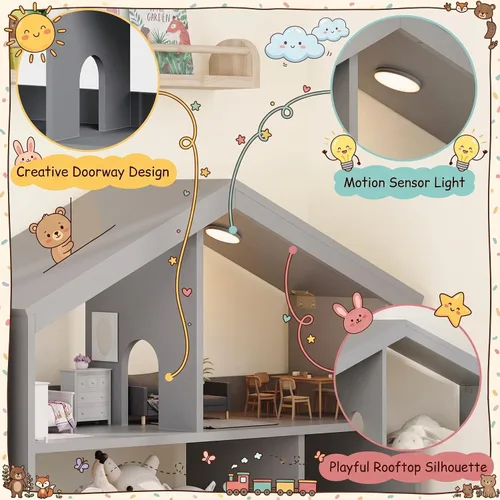 Vista 4 de GAOMON Estantería para niños, organizador de almacenamiento de juguetes con tapa abatible y cubículo, estanterías de madera para niños aptas