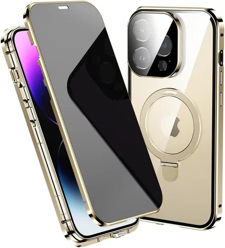 Vista 11 de Funda antiespía para iPhone 14 Plus, soporte de anillo magnético compatible con Magsafe carga inalámbrica, pantalla de privacidad, protector