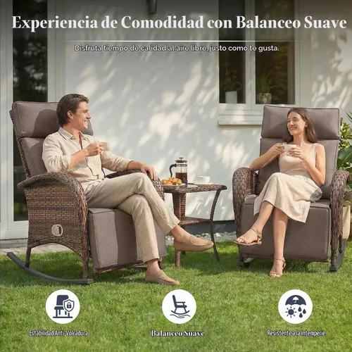 Vista 8 de Belord Zero Gravity - Silla reclinable giratoria para patio, silla de mimbre para exteriores con respaldo ajustable y reposapiés, sillas mecedoras