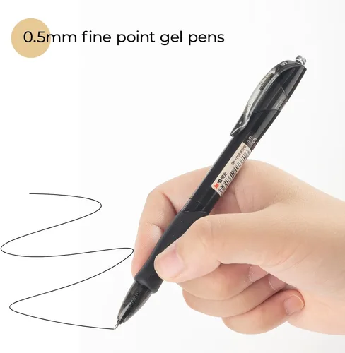 Vista 3 de M&G Juego de 5 bolígrafos de gel, bolígrafos retráctiles de tinta negra de 0.5mm, bolígrafos de punta fina, bolígrafos de gel de secado rápido