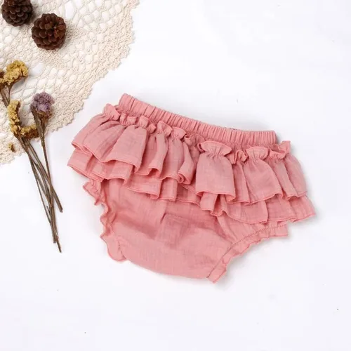 Vista 5 de Purbasvi Newborn Infant Baby Girl Cotton Bloomers and Bows Toddlers Ruffle Shorts Diaper Covers Headband Set