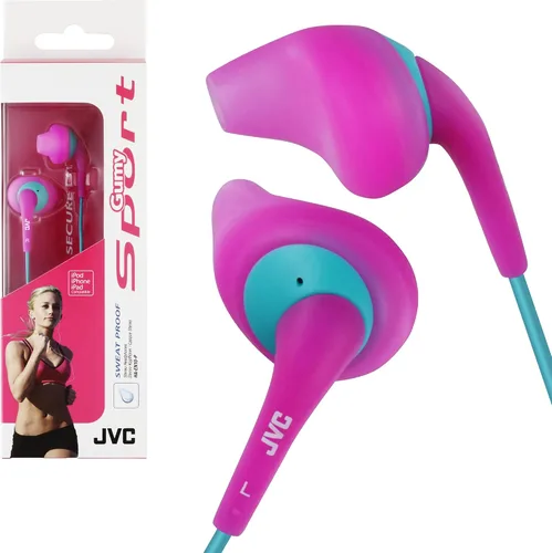 Vista 7 de JVC Boquilla negra y roja segura Comfort Fit a prueba de sudor Gumy Sport Auriculares con cable largo de color HA-EN10B