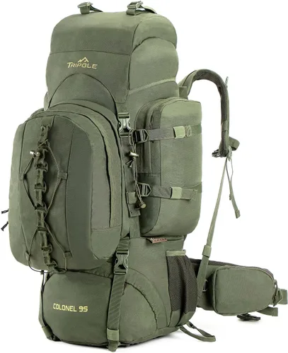 Vista 8 de Tripole Colonel - Mochila de 95 litros + Mochila de día desmontable, Verde militar, Mochila Mochila táctica, mochila de marco interno, mochila