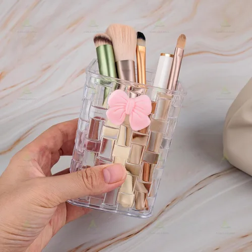 Vista 4 de Paquete de 2 soportes para brochas de maquillaje con lazo con bolsa de cosméticos adhesiva para mujer With Stickable Cosmetic-bag