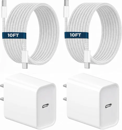 Vista 10 de Cargador para iPhone 17 y 16, carga rápida, tipo C, 20 W, USB C, bloque para iPad, con cable USB-C tejido de 6 pies, sincronización de datos de 60 W