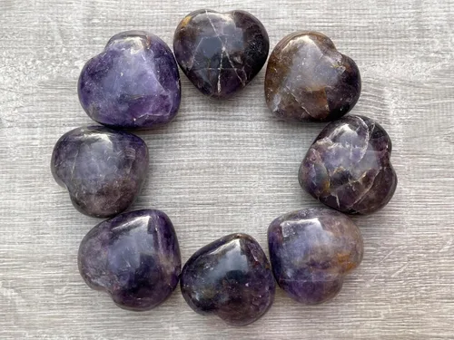 Vista 12 de Corazón hinchado de piedras preciosas al por mayor, corazones hinchados de piedras preciosas pulidas, piedra de palma de cristal, corazón de cristal