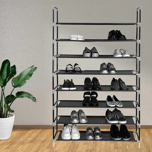 Vista 2 de Zapatero de 8 niveles organizador de zapatos de metal para 40 pares, armario estrecho para zapatos, torre alta para zapatos, estante de tela