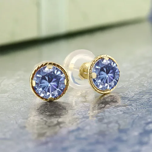 Vista 72 de Gem Stone King Aretes redondos de oro amarillo de 14 quilates con piedra natal Redondos de 0.157 in Aretes de oro para mujeres y hombres