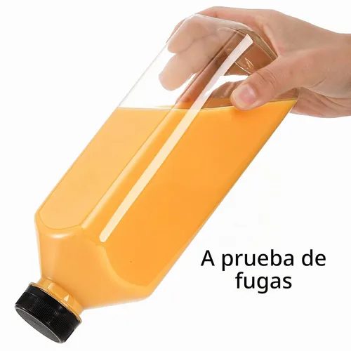 Vista 3 de Cedilis Paquete de 10 botellas de plástico para jugo de 33 onzas con tapa negra, recipientes transparentes reutilizables con tapas, grandes botellas