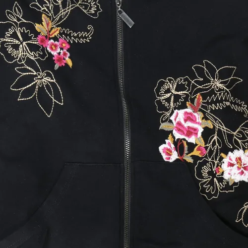 Vista 2 de FLORIANA Sudaderas con capucha y cremallera para mujer, sudaderas bordadas, chaquetas de otoño para mujer