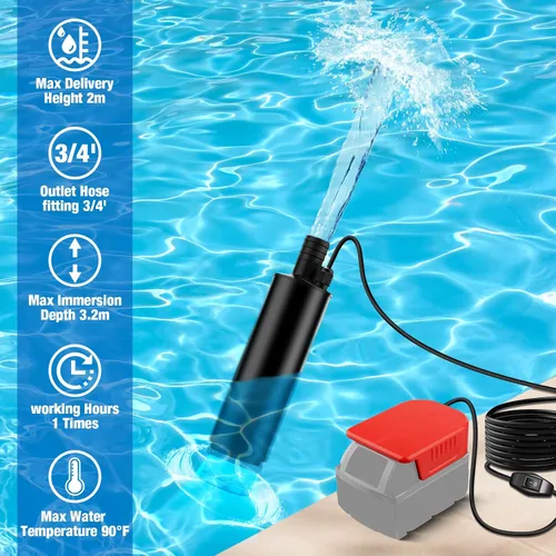 Vista 5 de Bomba de sumidero de agua inalámbrica para batería Milwaukee 18V M18, 635 GPH 120 W 12 V Bomba de transferencia de agua portátil, bomba eléctrica