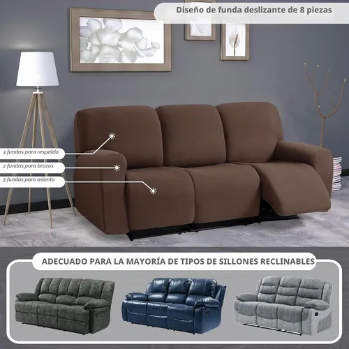 Vista 2 de ULTICOR - Juego de 8 fundas para sofá reclinable de jacquard, fundas elásticas para sofá reclinable para 3 cojines, fundas gruesas, suaves y Gris