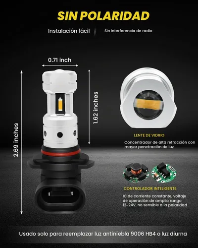 Vista 8 de Faros para auto 9006-1860-4SMD Amarillo Dorado