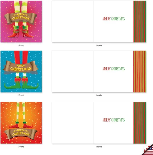 Vista 4 de The Best Card Company - 10 tarjetas navideñas de Santa con sobres - Juego surtido en caja, tarjetas navideñas para niños (4 x 5.12 pulgadas) - Pies