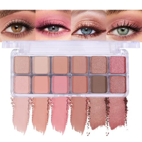 Vista 14 de SUAKE Paleta de sombras de ojos rosa nude, mate y brillante, alta pigmentación, 20 colores, marrón y morado para maquillaje de ojos, paleta