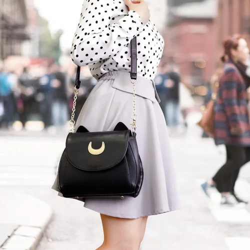 Vista 6 de Oct17 Moon Luna Design Monedero Kitty Cat Satchel bolso de hombro diseñador mujeres bolso Tote PU cuero Sailer