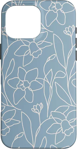 Vista 19 de Poppy Flower Line Art Modern Leaves Boho Light Blue Case for iPhone 17