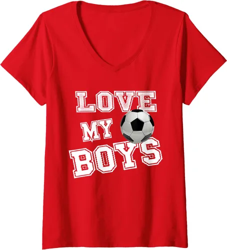 Vista 5 de Womens Retro I Love My Boys Soccer Gifts for Moms-Futbol Soccer Mom V-Neck T-Shirt