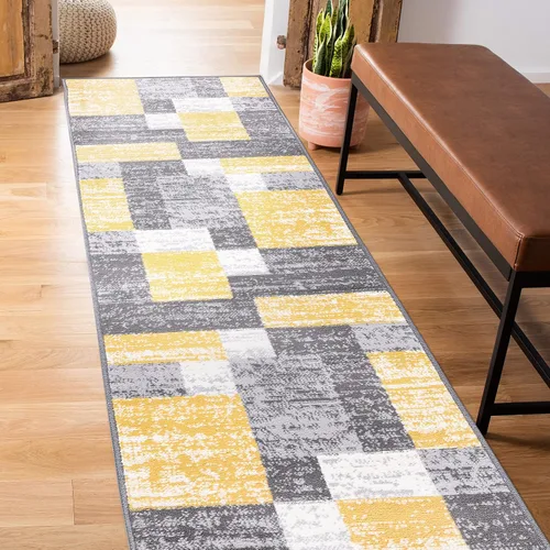Vista 11 de Rugshop Geometric Boxes Oslo - Alfombra moderna para sala de estar, color gris, 2 x 7 pies
