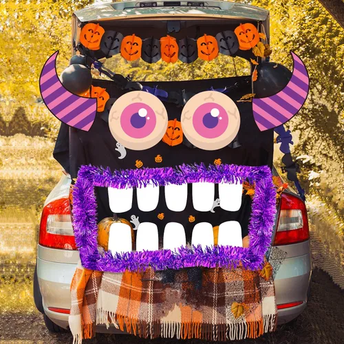 Vista 2 de Kit de decoración de Halloween para maletero o golosinas para auto, kit de decoración 3D para SUV, decoración de monstruo para maletero o auto