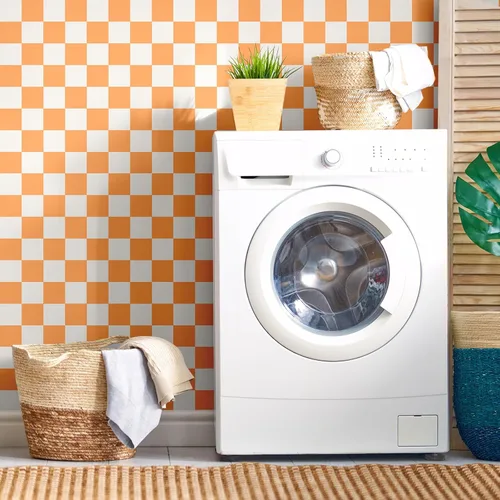 Vista 6 de Drydiet Papel pintado a cuadros naranja para despegar y pegar
