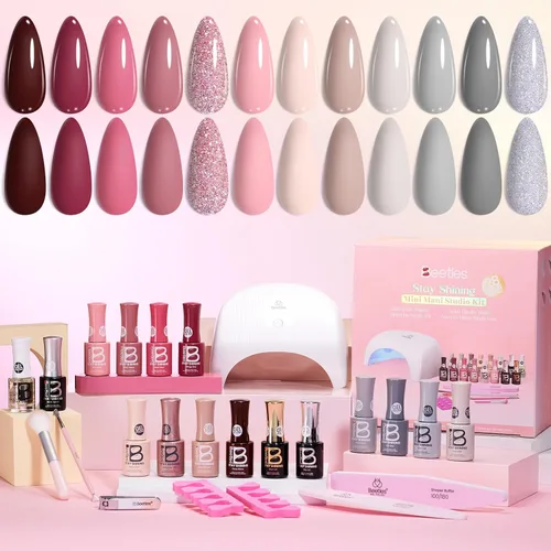 Vista 8 de Beetles - Kit de 23 esmaltes de uñas de gel con luz UV, kit de esmalte de gel de 12 colores 1-Elegancia acogedora
