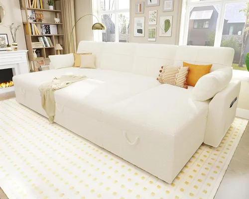 Vista 13 de VanAcc - Sofá cama con sofá cama extraíble de 2 en 1 con sofá cama extraíble con chaise de almacenamiento para sala de estar, cómodo sofá cama, Beige