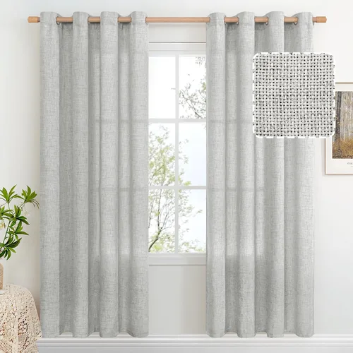 Vista 46 de BGment Cortinas de Lino Beige de 63 Pulgadas de Largo 2 Paneles - Tratamientos para Ventanas con Textura de Arpillera Filtrantes de Luz Cortinas