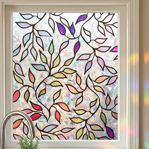 Vista 12 de Película estática para ventana, prisma 3D, vidrio emplomado de bambú, tintado para puerta corrediza de día y noche, calcomanía de privacidad
