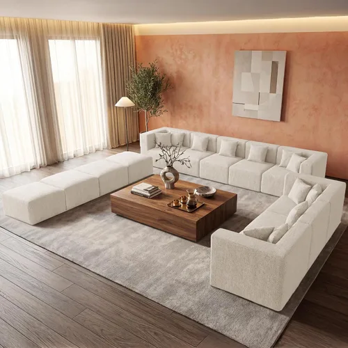 Vista 2 de MONVANE Sofá modular modular, sofá convertible en forma de U de 12 asientos de gran tamaño con otomana, cómodo sofá nube de felpilla con asiento