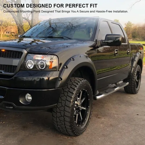 Vista 2 de Spec-D Tuning 4 guardabarros delanteros y traseros lisos pintables estilo remache de bolsillo compatibles con Ford F150 Styleside 2004-2008