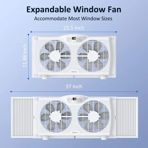 Vista 2 de shinic Ventilador de ventana doble, flujo de aire reversible de aspas de 9 pulgadas, control de termostato, 3 velocidades, 3 funciones, ancho