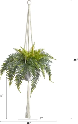 Vista 2 de Nearly Natural Planta artificial colgante de helecho de 25 pulgadas en cesta decorativa