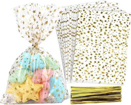 Vista 43 de 100 bolsas de regalo con estampado de estrellas de 3 x 5 pulgadas, bolsas de regalo de celofán, bolsas de regalo de celofán, bolsas de regalo