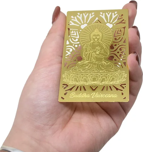 Vista 2 de Feng Shui I Ching Safe Buda Estatua Vairocana Buda Tarjeta de Oro, Oro