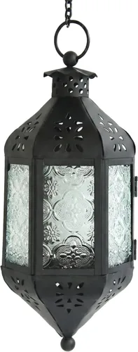 Vista 41 de Vela Lanterns Farol marroquí colgante con luces LED parpadeantes, decoración exótica decorativa de patio y porche, portavelas para interiores y Ámbar