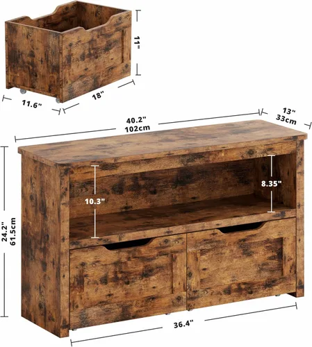 Vista 3 de IRONCK Organizador de almacenamiento de juguetes con cajones, caja de juguetes de piso con ruedas y estante, baúl de almacenamiento para guardería
