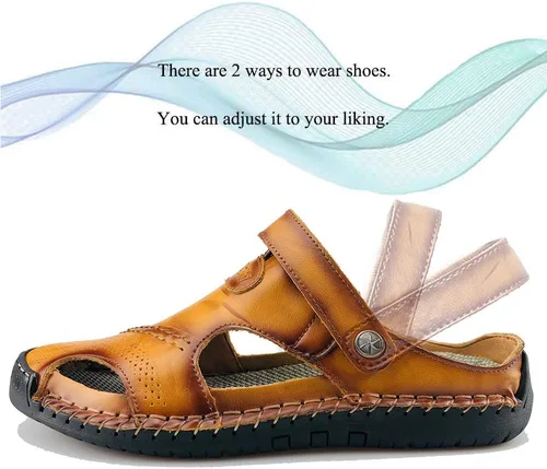 Vista 5 de Sandalias ajustables para hombre con correa de cuero para hombre, estilo casual, para la playa, para exteriores, zapatos de pescador