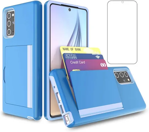 Vista 10 de Funda de teléfono para Samsung Galaxy Note 20 con protector de pantalla de vidrio templado y soporte para tarjeta de crédito, billetera delgada Negro