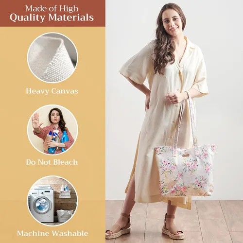Vista 3 de Maison d' Hermine - Bolsa de lona de algodón reutilizable para mujeres, con asa para el hombro, bolsas a granel para compras y viajes
