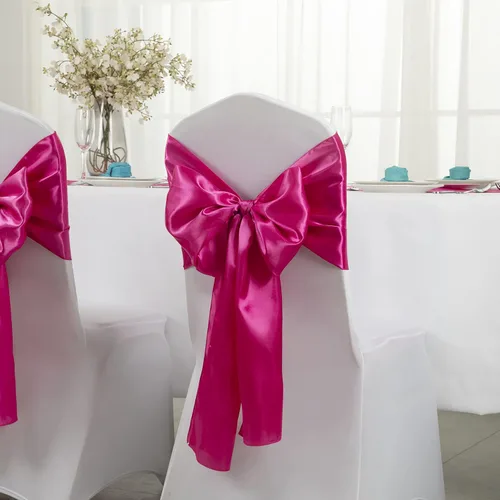 Vista 3 de Horbaunal Paquete de 12 caminos de mesa de satén rosa intenso de 12 x 108 pulgadas, caminos de mesa suaves para banquetes de boda, fiesta de Rosa Hot