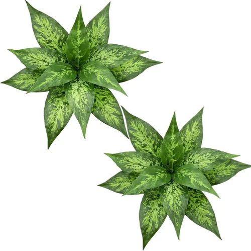 Vista 12 de PASYOU Planta artificial de Aglaonema, plantas falsas de Codiaeum Variegatum, 2 unidades, arbustos de plástico de hoja perenne de magnolia