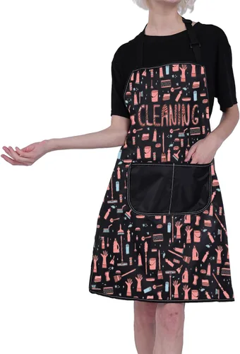 Vista 5 de FUSTMW Delantal con bolsillos, regalo de limpieza de casa, talla única, multicolor, moda, mujer (uso profesional y doméstico)