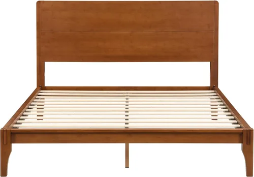 Vista 6 de Cama de plataforma tamaño Queen con cabecero y estribo, color marrón