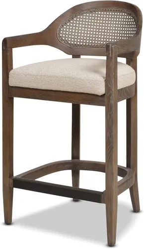 Vista 10 de Jennifer Taylor Home Americana Mid-Century - Taburete moderno de 26 pulgadas con respaldo de caña Boucle blanco marfil