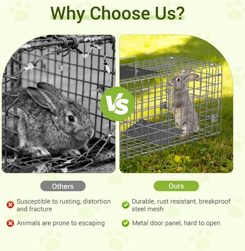 Vista 7 de ZENY Jaula de acero para animales vivos, jaula de roedores para conejos, gatos callejeros, ardillas, mapaches, topos, topes, pollo, zarigüeya