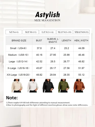 Vista 6 de Astylish Blusas elegantes de satén con cuello en V para mujer, túnica de manga larga
