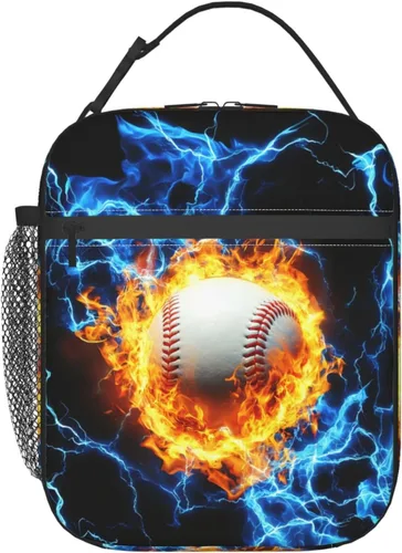 Vista 30 de Miaoquhe Lonchera de béisbol para hombres, bolsa de béisbol con bandera estadounidense para mujeres, bolsa de almuerzo para niños, bolsa de almuerzo