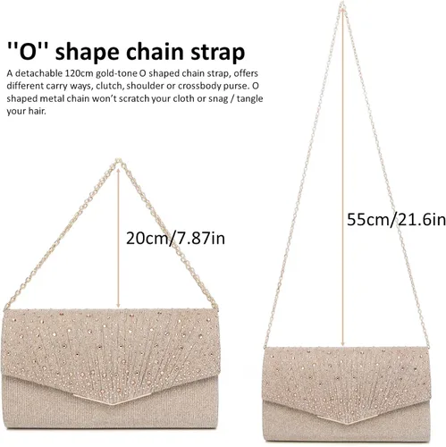 Vista 6 de Bolsos de noche para mujer con lentejuelas y purpurina para mujer bolso formal con sobre de diamantes de imitación para boda fiesta graduación
